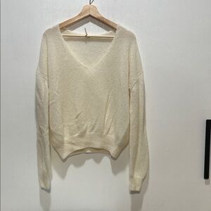 FREE PEOPLE Alpaca Wool Blend Cream V-Neck Everyday Women's Sweater Sz Small